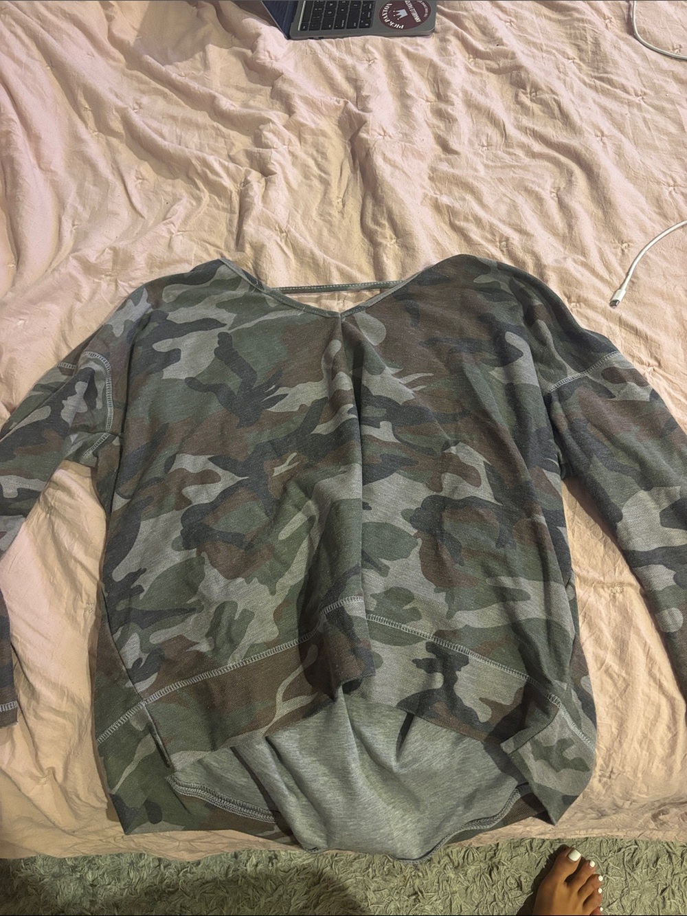 Camo Print Long Sleeve Lightweight Top - Green Camo